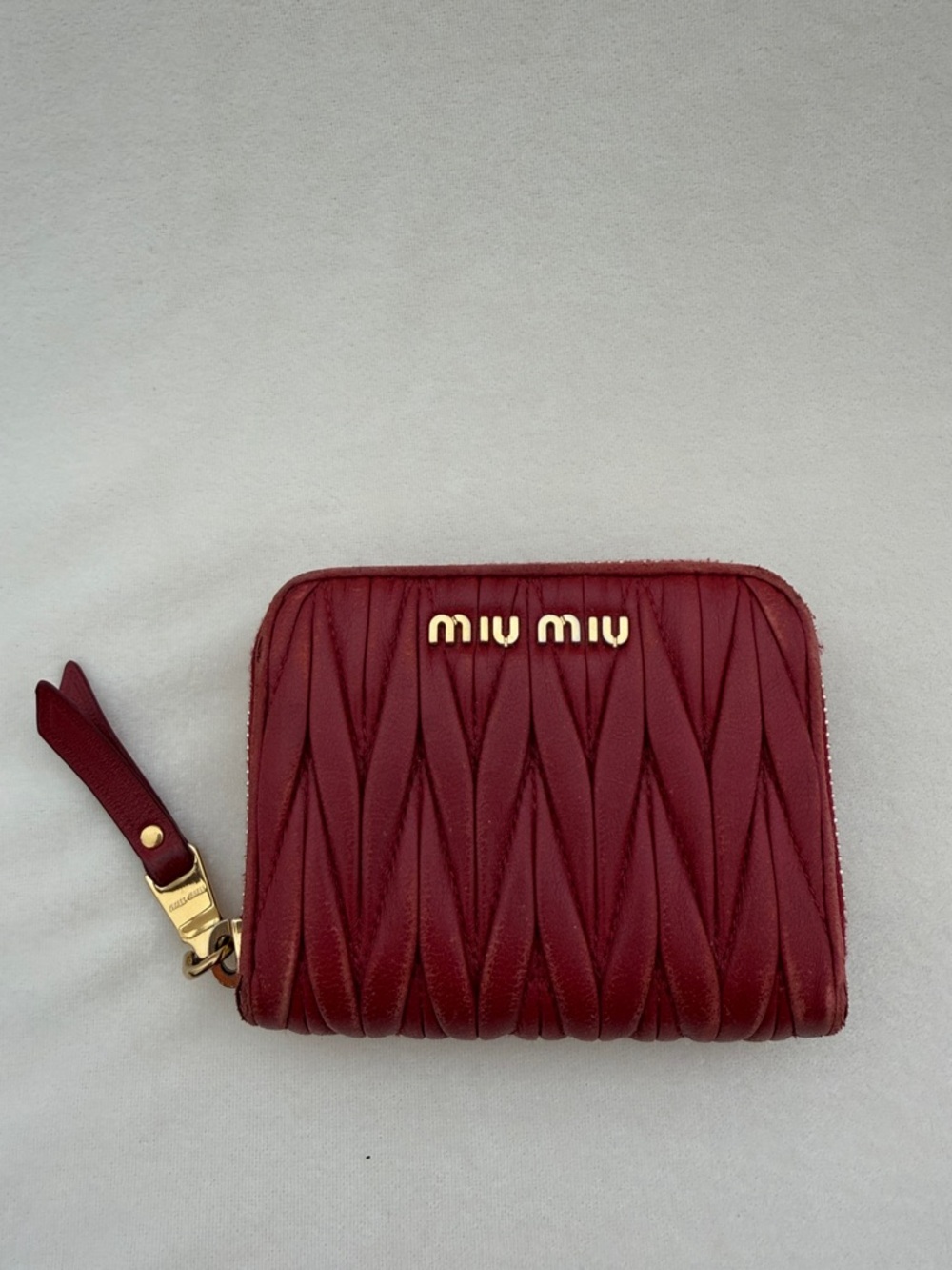 Miu Miu Red Quilted Leather Zip Wallet with Gold Hardware